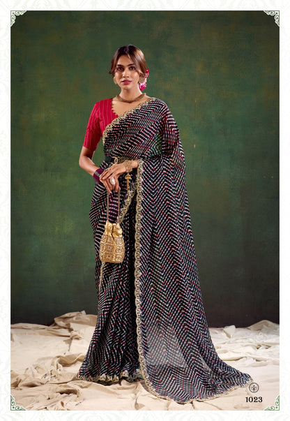 Navy Blue Color Georgette Readymade/Easy Saree