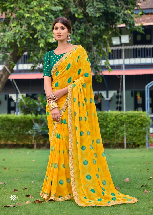 Yellow Georgette Readymade/Easy Saree