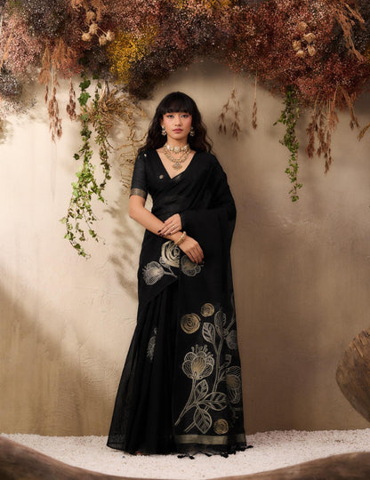 Black Munga Silk Readymade/Easy Saree - Panaash Saree