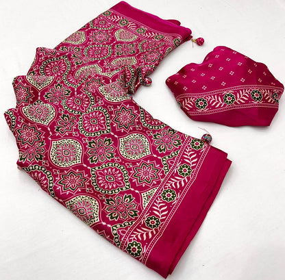 Deep Pink Crepe Silk Ready To Wear/Easy Saree - Panaash Saree