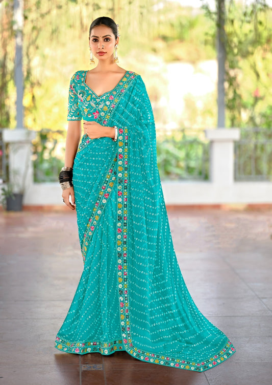 Blue Georgette Readymade/Easy Saree