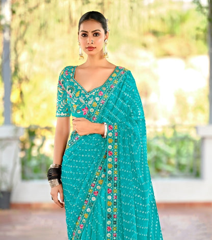 Blue Georgette Readymade/Easy Saree
