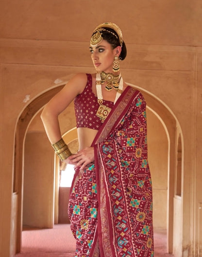 Maroon Patola Silk Readymade/Easy Saree