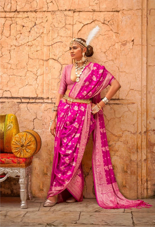Pink Georgette Readymade/Easy Saree - Panaash Saree