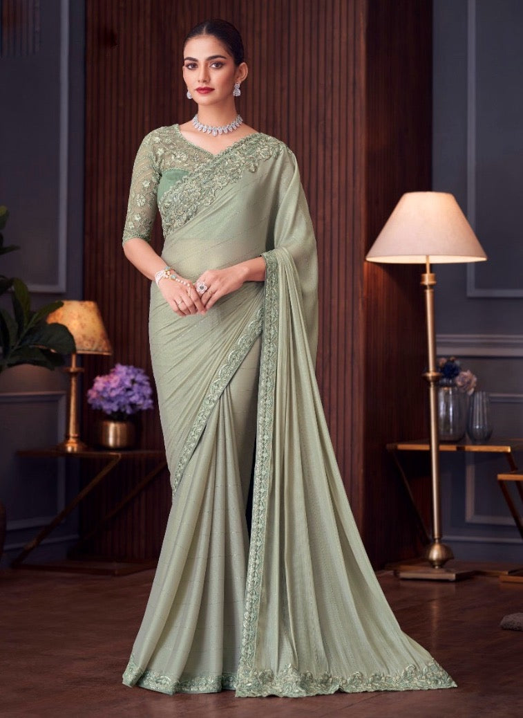 Olive Color Cocktail Readymade Saree