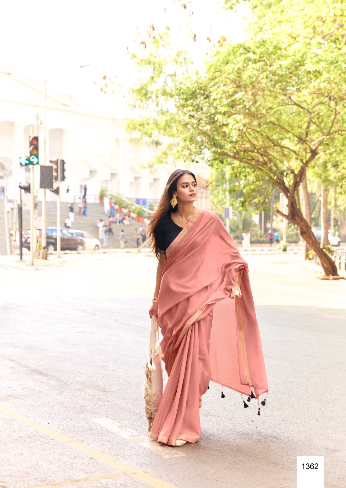 Peach Mul Cotton Ready To Wear/Easy Saree
