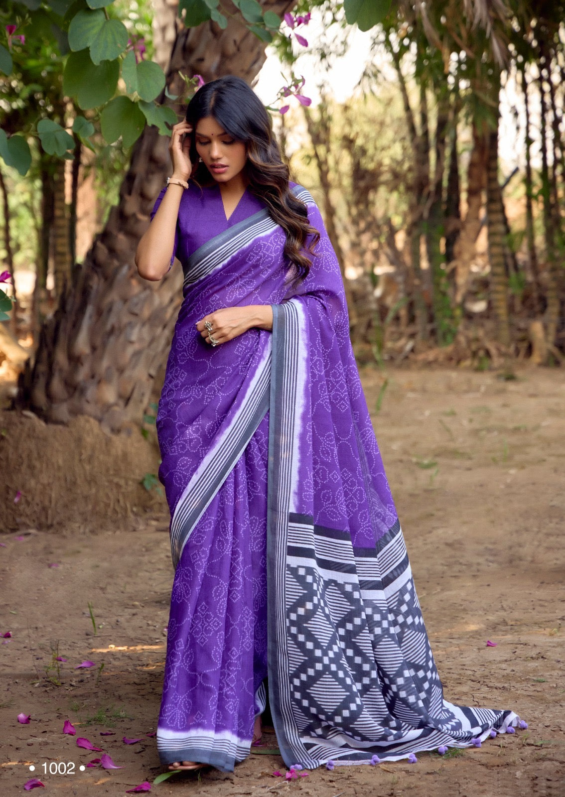 Purple Linen Cotton Casual Readymade/Easy Saree