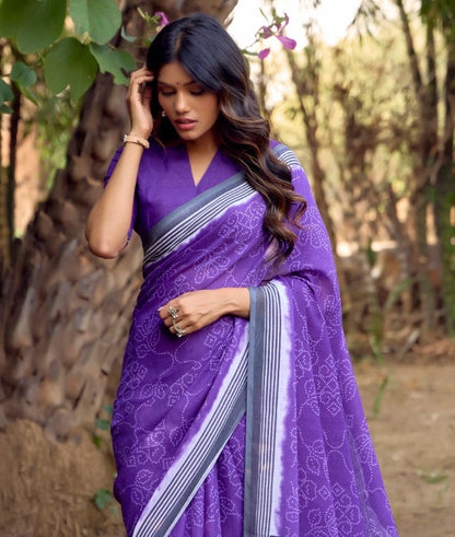 Purple Linen Cotton Casual Readymade/Easy Saree