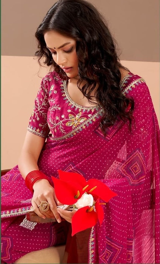 Pink Georgette Readymade/Easy Saree - Panaash Saree