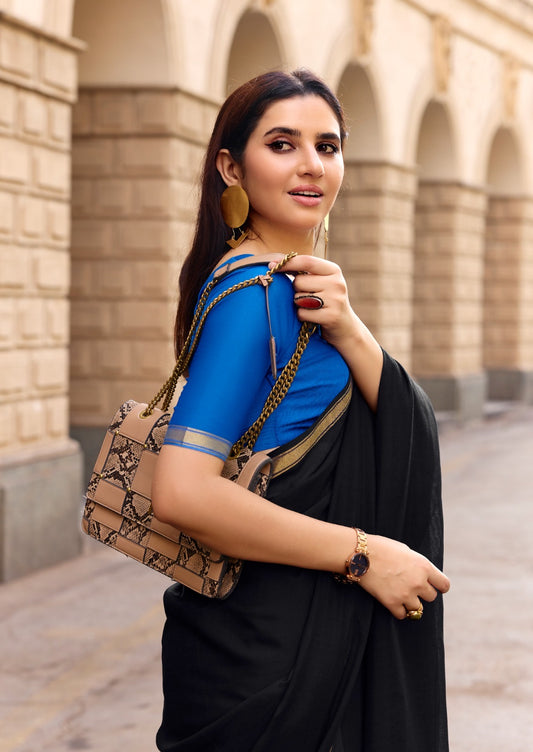 Black Mul Cotton Ready To Wear/Easy Saree