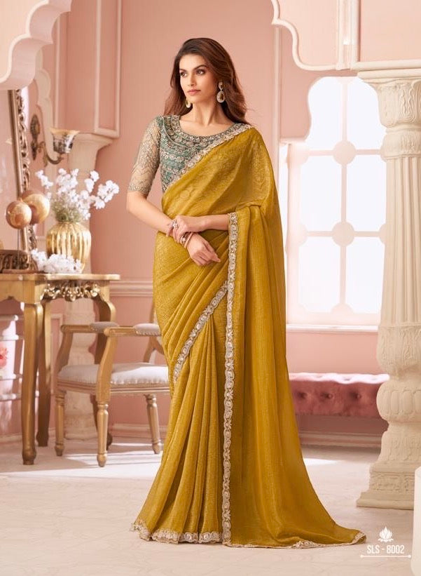 Spanish Yellow Cocktail Readymade Saree With Designer Blouse