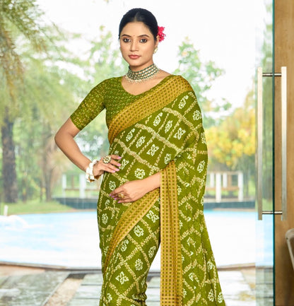 Green Color Georgette Readymade/Easy Saree