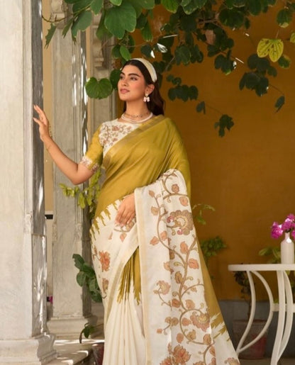 Mustard Yellow Raw Silk Readymade/Easy Saree