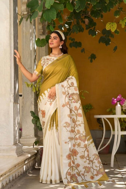 Mustard Yellow Raw Silk Readymade/Easy Saree