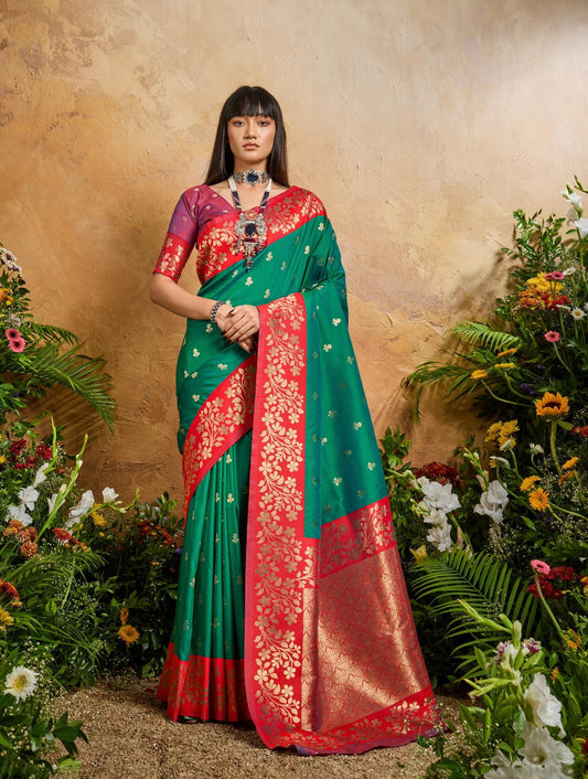 Sea Green Kanjivaram Silk Readymade/Easy Saree