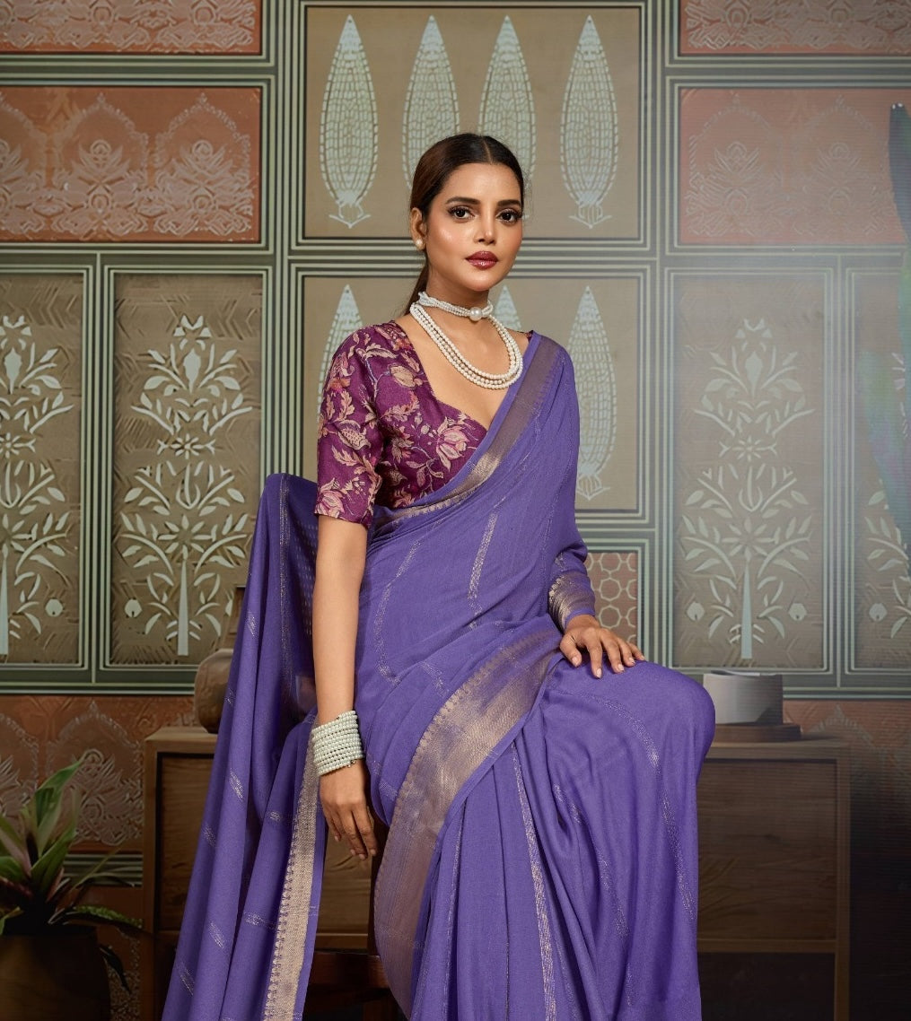 Purple Georgette Readymade/Easy Saree