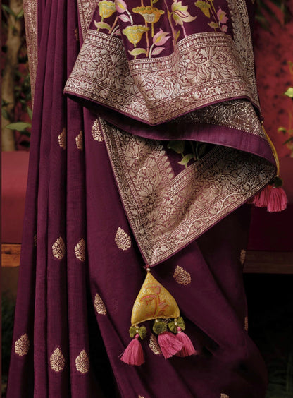 Magenta Banarasi Silk Saree