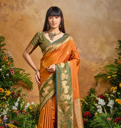 Orange Tone Kanjivaram Silk Readymade/Easy Saree