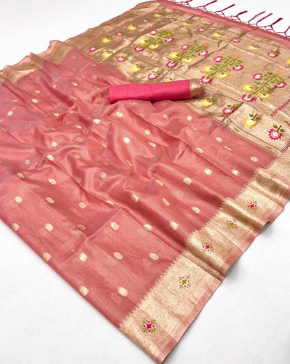 Peach Paithani Tissue Readymade/Easy Saree