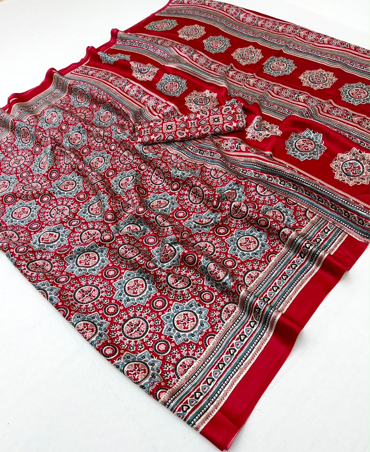 Red Modal Silk Ready To Wear/Easy Saree by Stylebypanaash