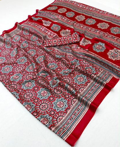 Red Modal Silk Ready To Wear/Easy Saree by Stylebypanaash