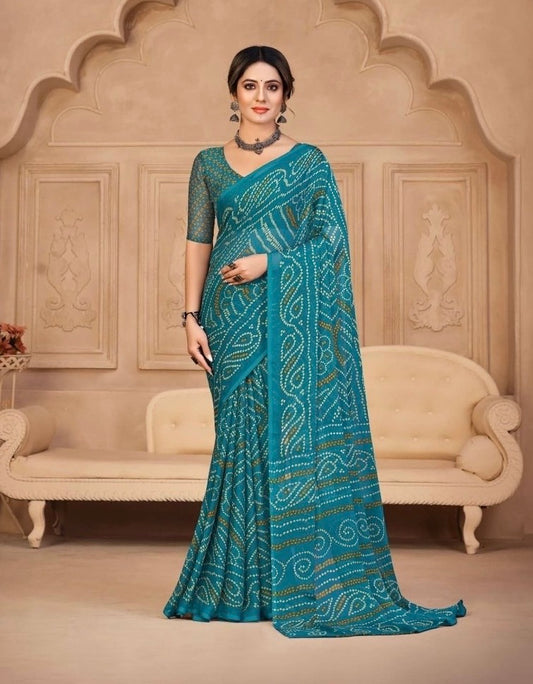 Casual Turquoise Georgette Readymade/Easy Saree