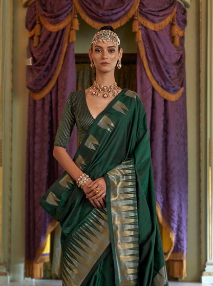 Dark Green Kanjivaram Silk Readymade/Easy Saree