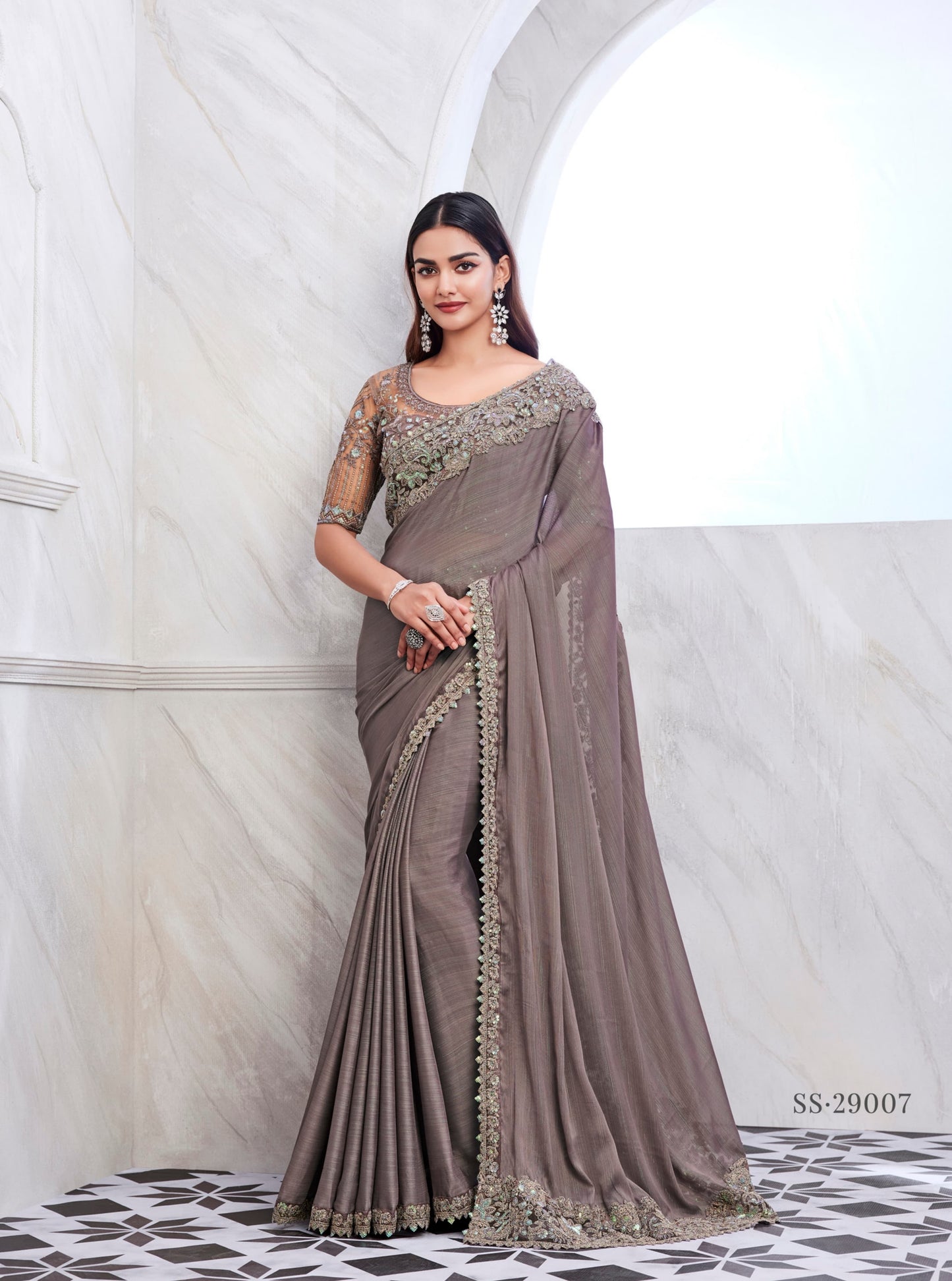 Grey Color Cocktail Readymade Saree