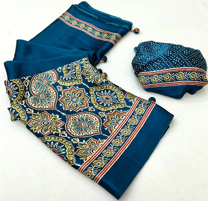 Blue Crepe Silk Office wear Readymade/Easy Saree (Copy)