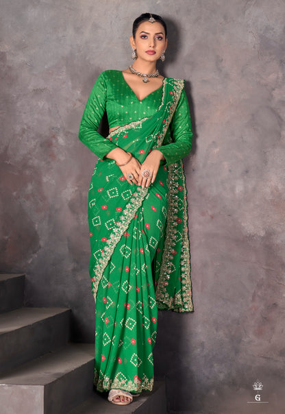 Green Georgette Readymade/Easy Saree