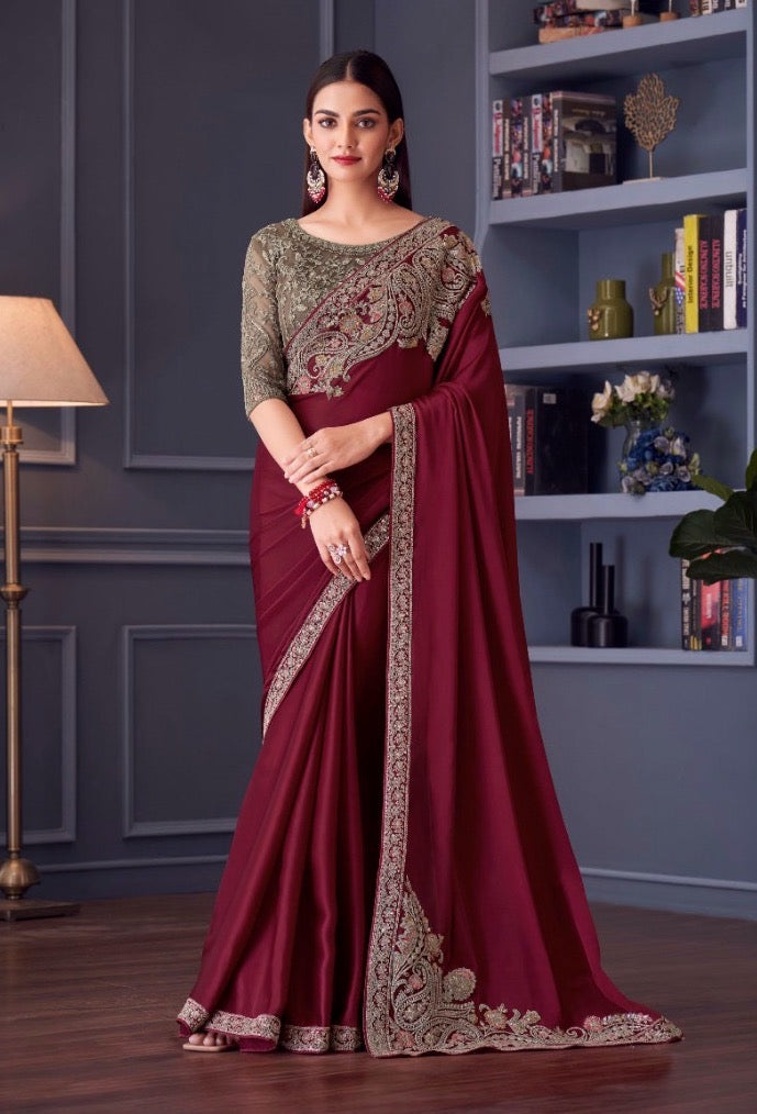 Maroon Color Cocktail Readymade Saree