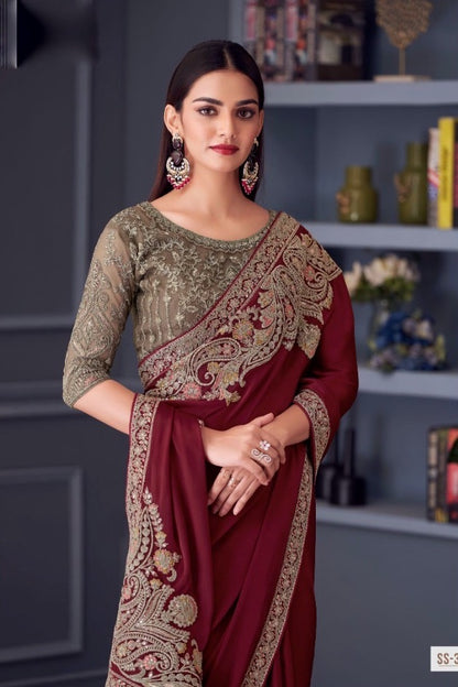 Maroon Color Cocktail Readymade Saree