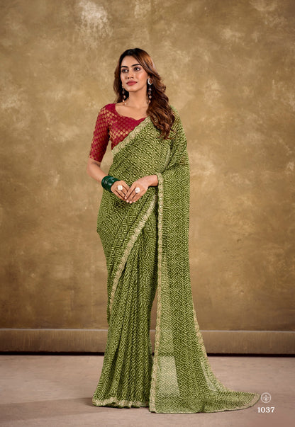 Green Color Georgette Readymade/Easy Saree