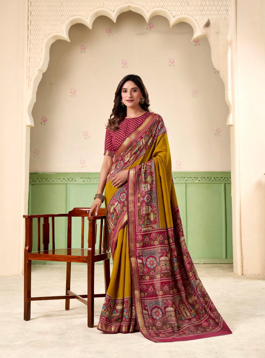 Mustard Mul Cotton Easy/Readymade Saree