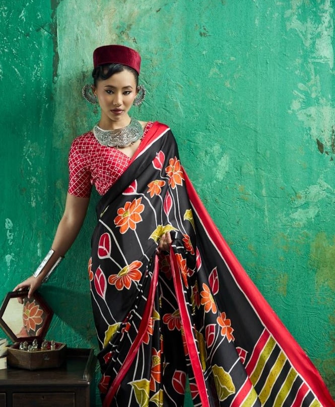 Black Modal Silk Ready To Wear/Easy Saree by StyleByPanaash