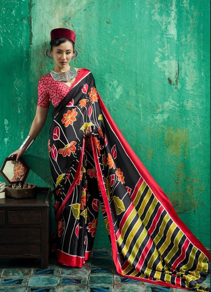 Black Modal Silk Ready To Wear/Easy Saree by StyleByPanaash