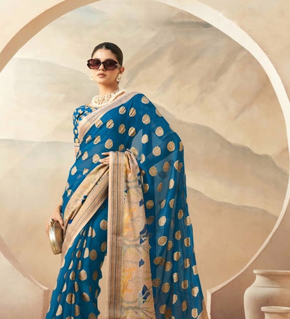 Teal Blue Georgette Readymade/Easy Saree