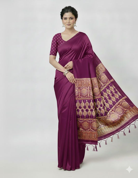 Magenta Crepe Silk Readymade/Easy Saree