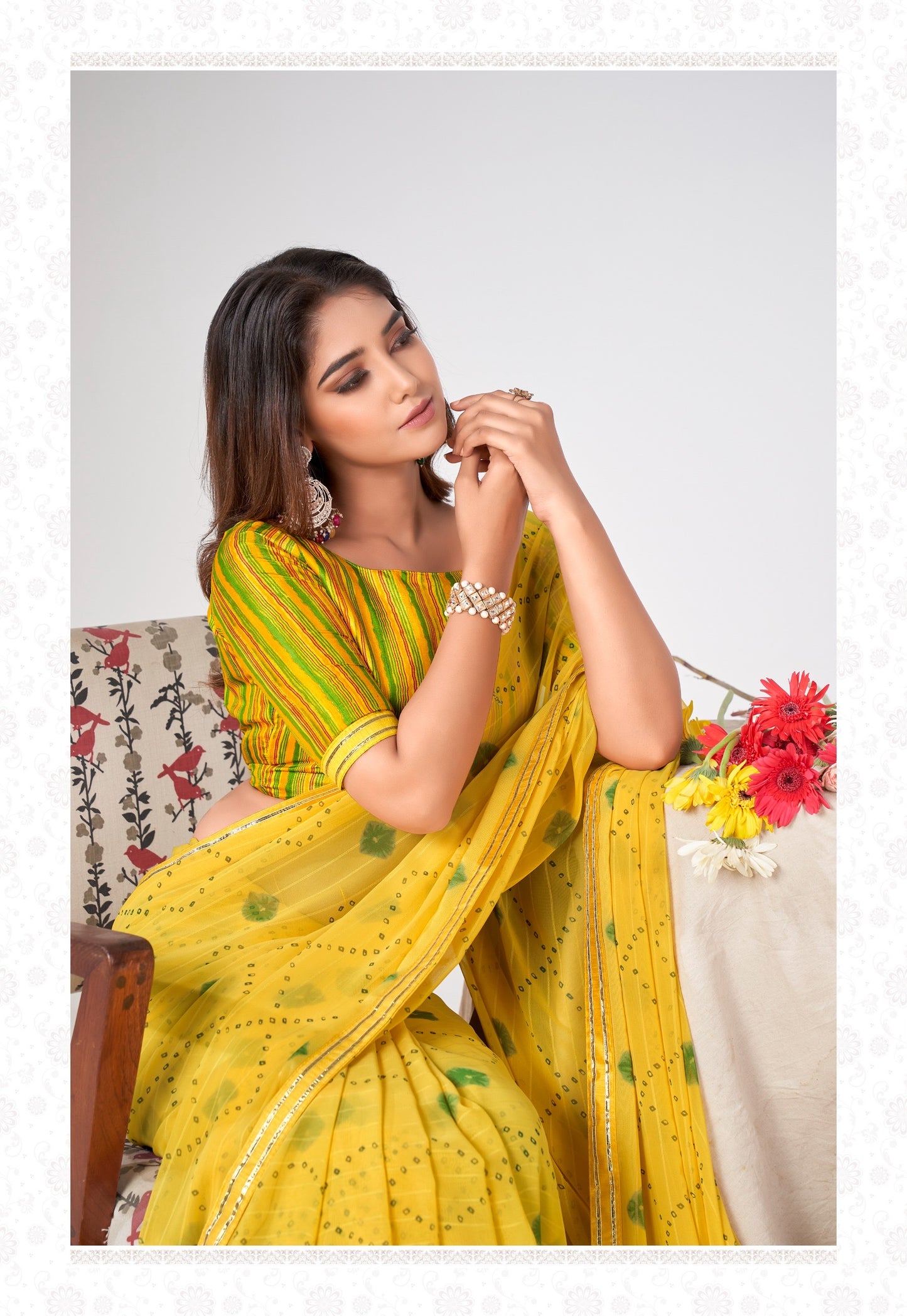 Yellow Color Georgette Readymade/Easy Saree