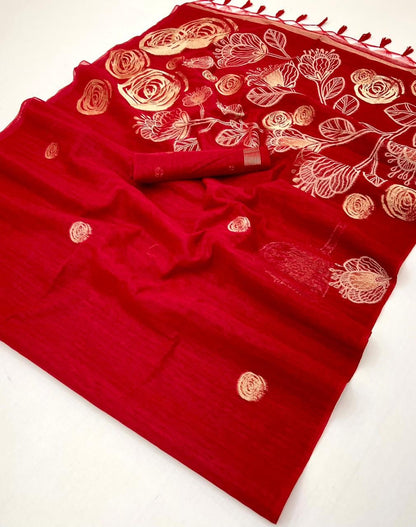 Red Munga Silk Readymade/Easy Saree - Panaash Saree