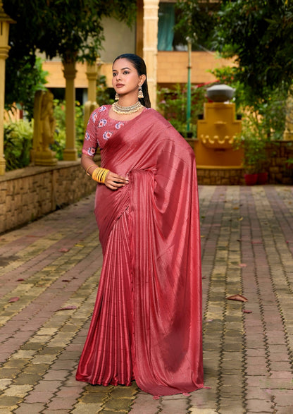 Rose Pink Georgette Readymade/Easy Saree