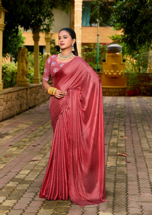 Rose Pink Georgette Readymade/Easy Saree