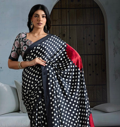 Black Crepe Silk Readymade/Easy Saree