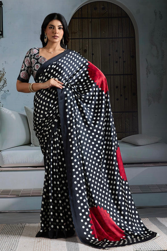 Black Crepe Silk Readymade/Easy Saree