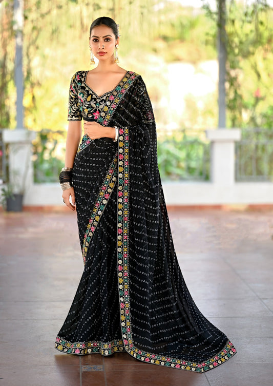 Black Georgette Readymade/Easy Saree
