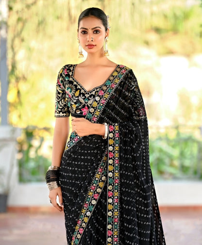 Black Georgette Readymade/Easy Saree