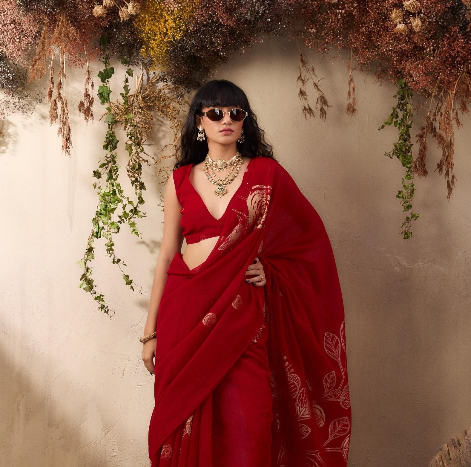 Red Munga Silk Readymade/Easy Saree - Panaash Saree