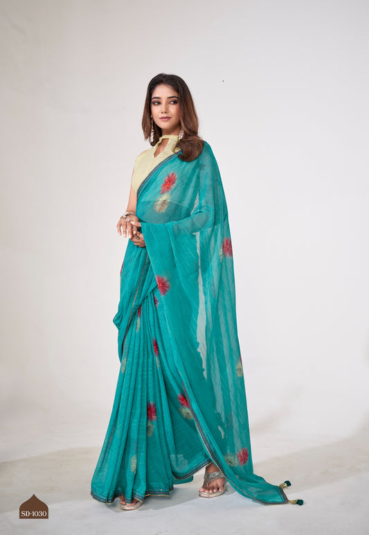 Turquoise Color Georgette Readymade/Easy Saree