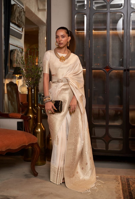 White Khadi Georgette Readymade/Easy Saree