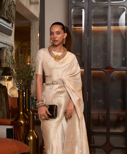 White Khadi Georgette Readymade/Easy Saree